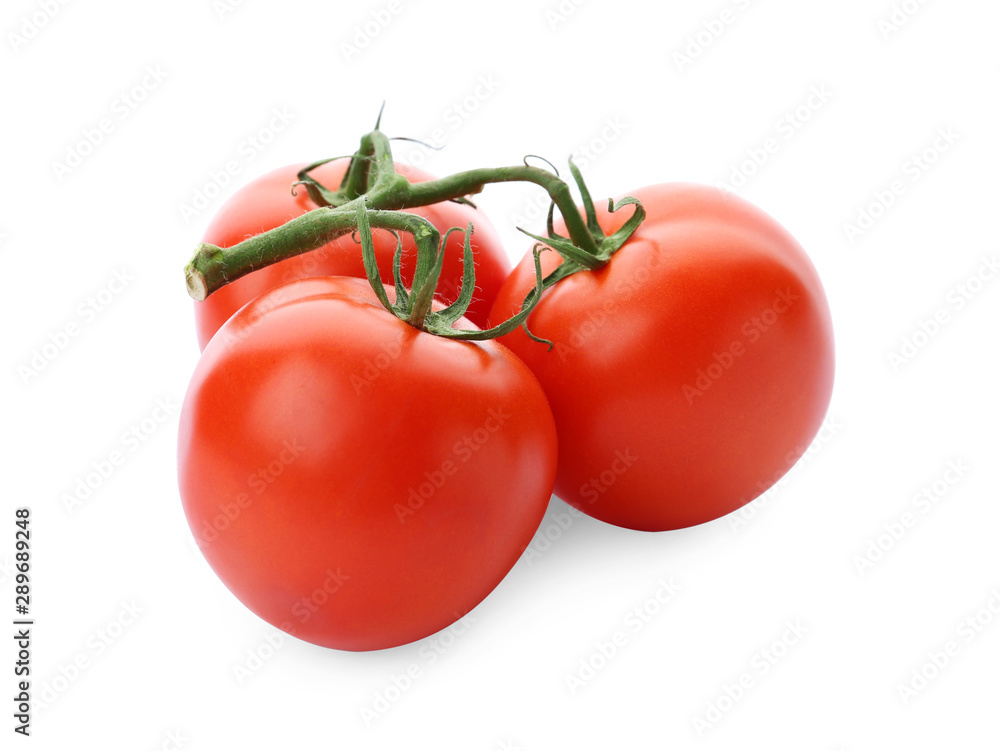 Branch of ripe red tomatoes on white background Branch of ripe red tomatoes on white background