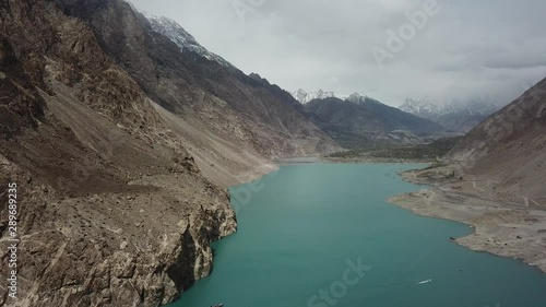 Aerial view of Ata Abad Lake, Hunza, Pakistan