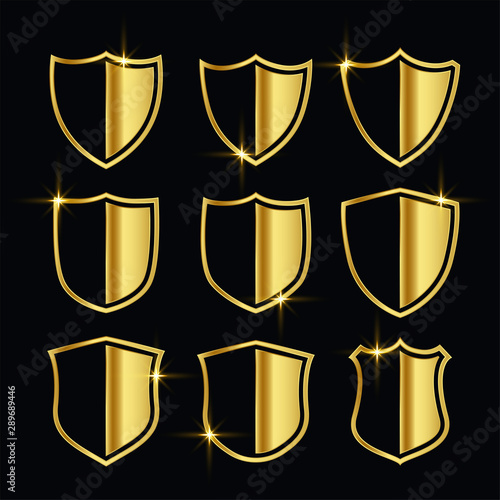 nice golden security symbols or shield icons set