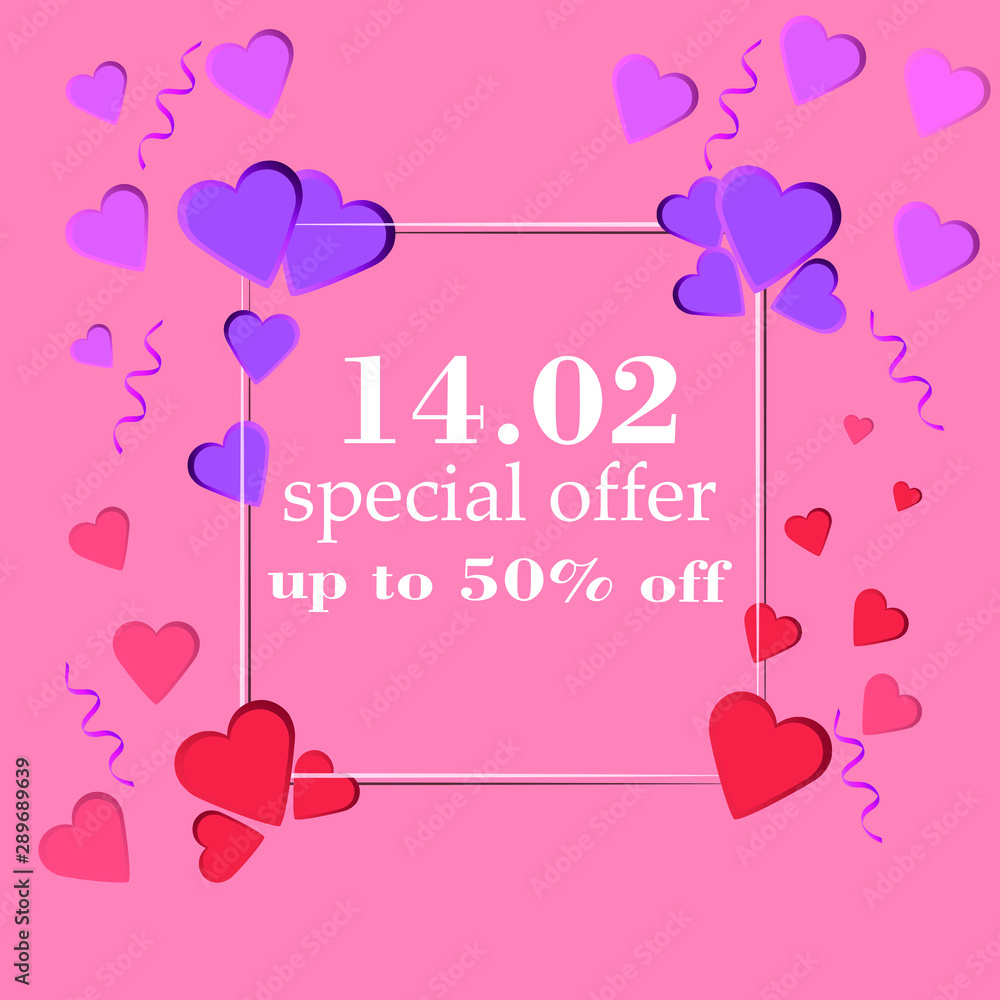 Valentine's day sale background. Romantic composition. Vector illustration for website, posters, promotional material. Vector EPS10.