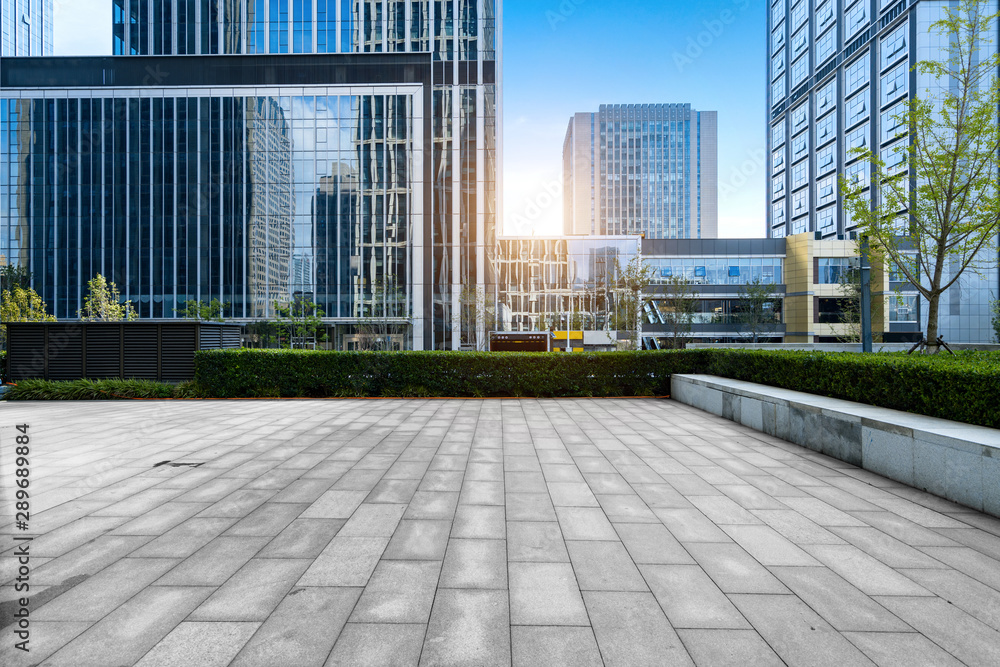 Fototapeta premium Empty floors and office buildings in the financial center, Qingdao, China