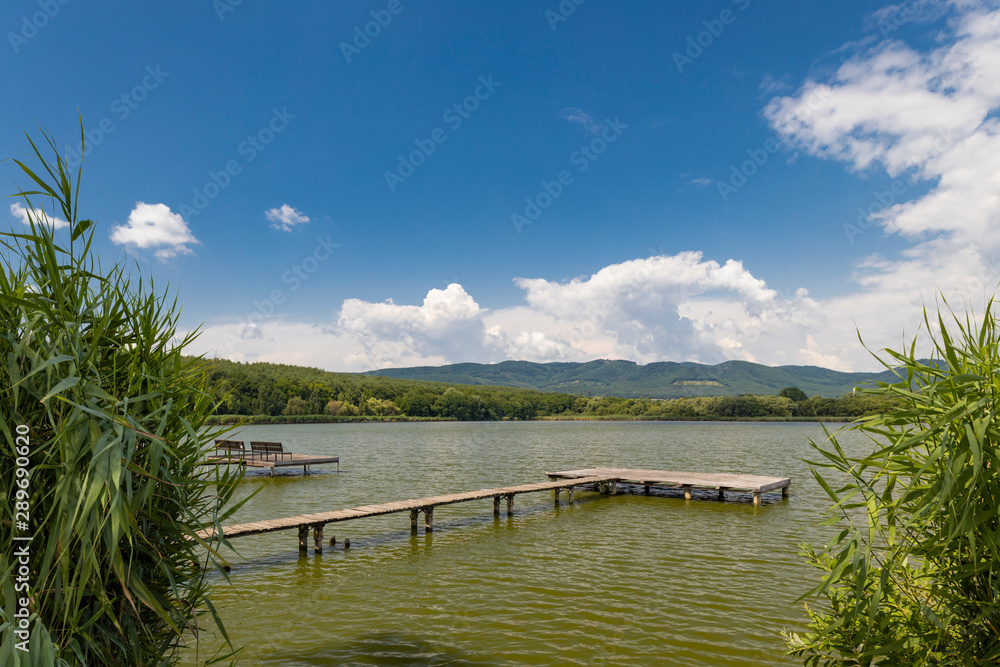 Pier on the pond Jenoi-to, Hungary