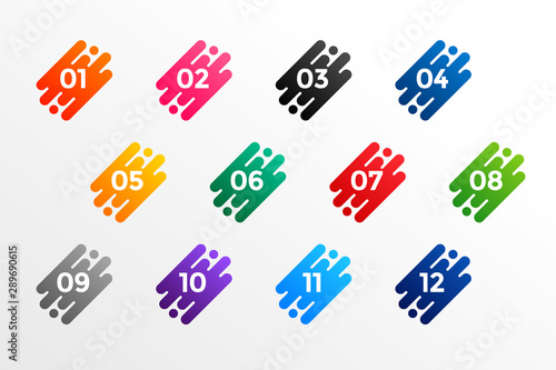 modern number bullet points set from one to twelve