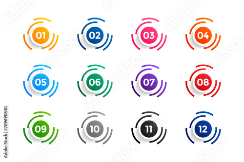 circle number bullet points set from one to twelve