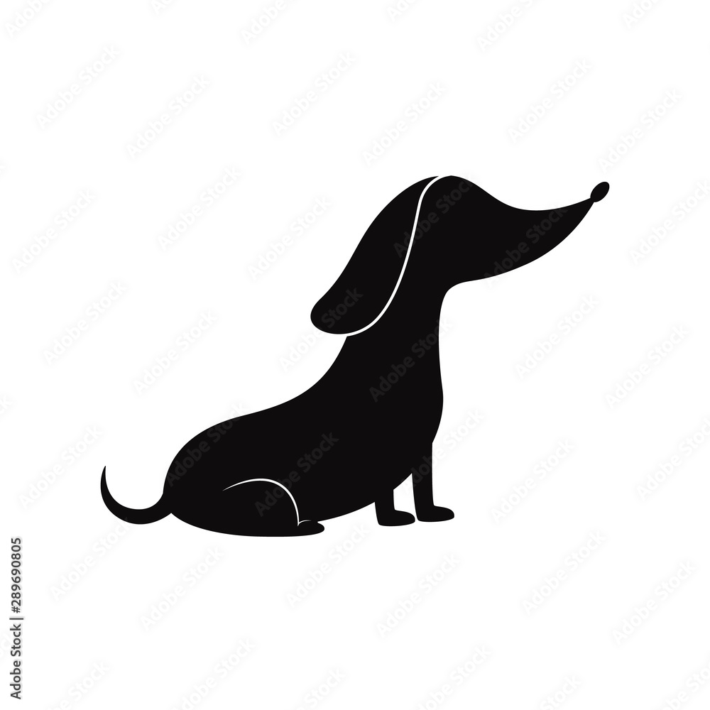 Cartoon sausage dog silhouette pet dachshund sitting in obedient pose. Stock Vector Adobe Stock