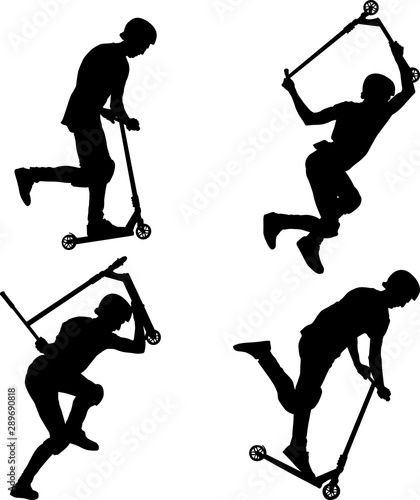 male on stunt scooters doing trick