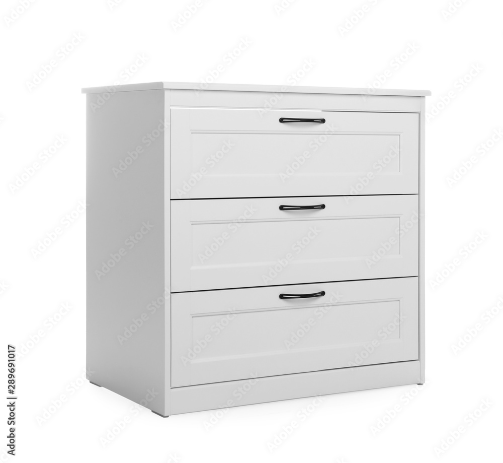 Modern wooden chest of drawers on white background Modern wooden chest of drawers on white background
