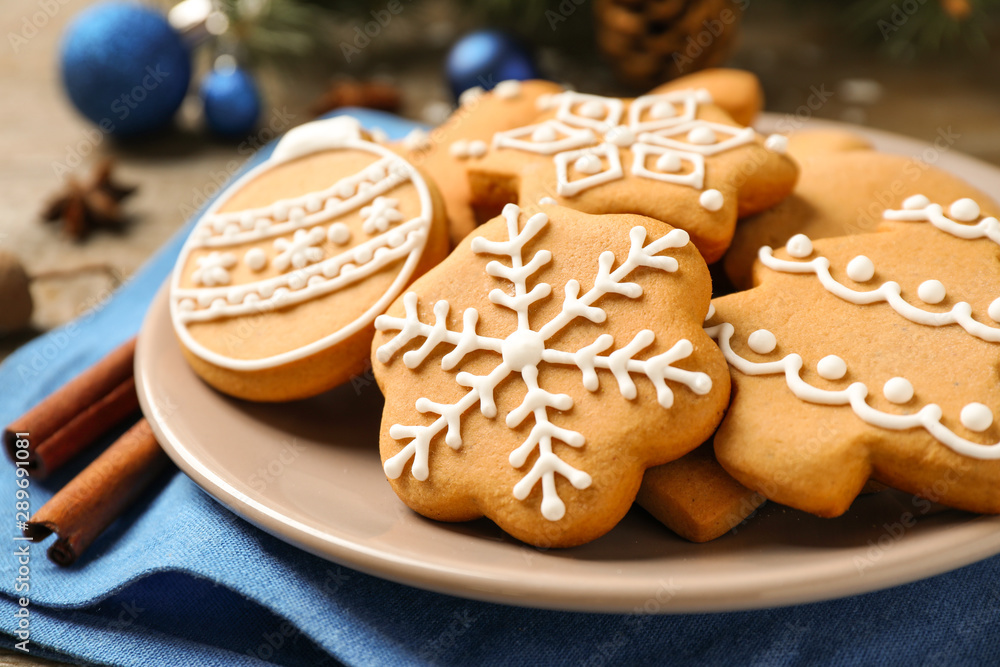 Tasty homemade Christmas cookies on table, closeup view Tasty homemade Christmas cookies on table, closeup view