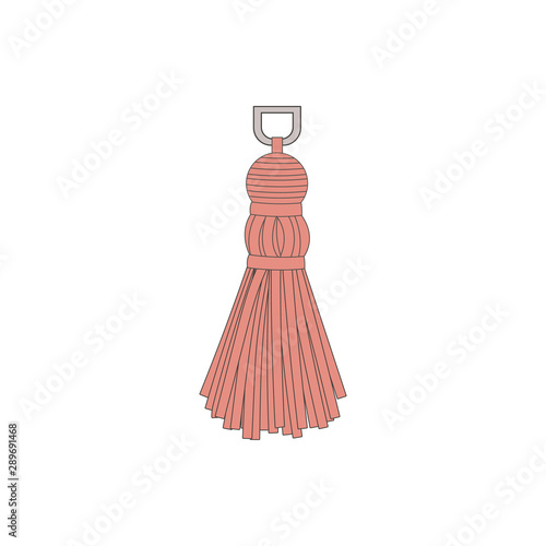 Decorative tassel from pink thread doodle cartoon vector illustration isolated.