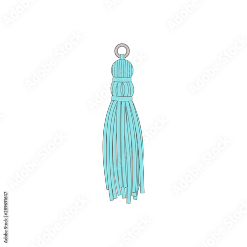 Teal blue tassel isolated on white background - hand drawn cartoon ornament