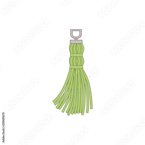 Green hand drawn tassel with suspension cord and flowing thread skirt