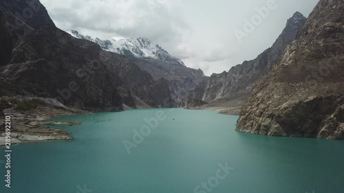 Aerial view of Ata Abad Lake, Hunza, Pakistan