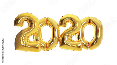 Golden balloons for party decoration on white background. 2020 New Year celebration