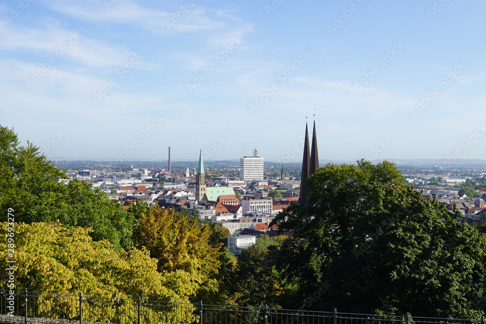 Naklejka premium view from the city in Bielefeld,city, panorama, sky, architecture, view, tower, cityscape, river, travel, landscape, skyline, building, town, europe, istanbul, landmark, urban, bridge, sparrenburg