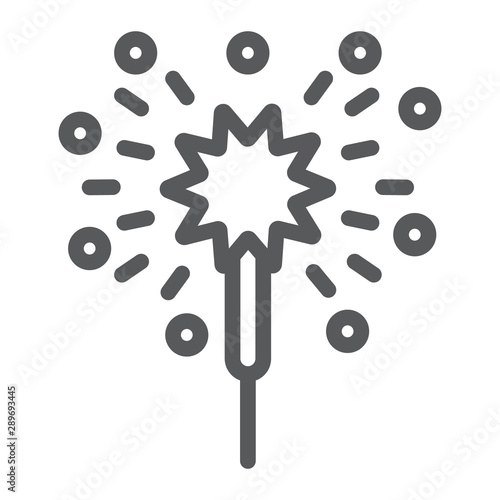 Bengal lights line icon, christmas and new year, festive sparkler sign, vector graphics, a linear pattern on a white background.