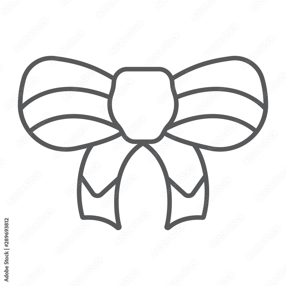 Festive bow thin line icon, christmas and decor, knot sign, vector graphics, a linear pattern on a white background. Festive bow thin line icon, christmas and decor, knot sign, vector graphics, a linear pattern on a white background.