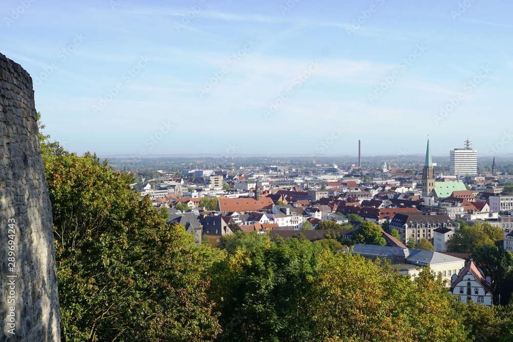 a old castle in Bielefeld on the top,city, panorama, town, view, landscape, europe, architecture, prague, travel, cityscape, sky, old, panoramic, house, urban