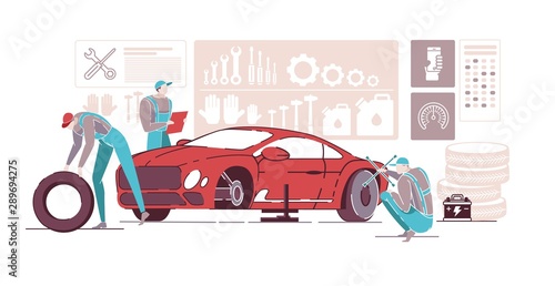 Car Mechanics Working in Auto Repair Service.