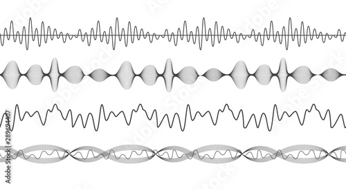 Canvas Print Set of black seamless borders and patterns with the amplitude of sound