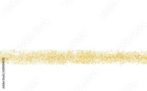 Horizontal strip sprinkled with crumbs golden texture. Background Gold dust on a white background. Sand particles grain or sand. Vector backdrop golden path. Pieces grunge for design illustration