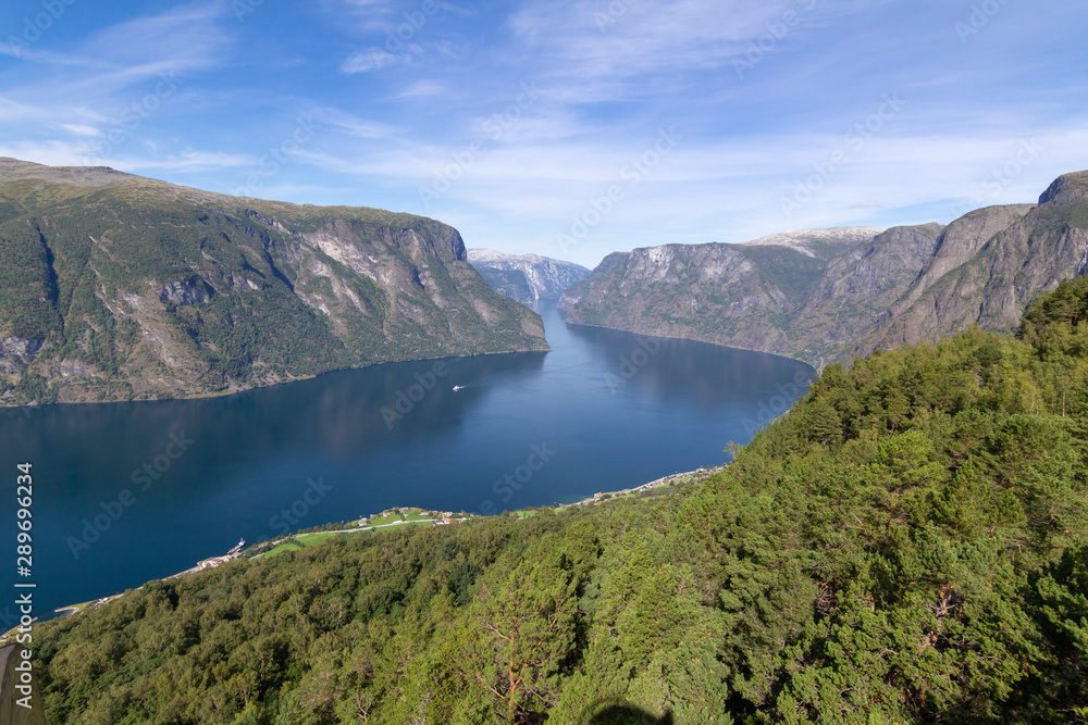 Norway fjords landscape with blue sky