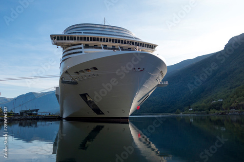 Cruise ship in a Norway fjord photo