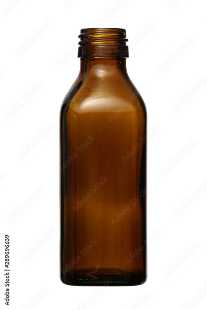 Glass bottle for energy drink vitamin syrup (with clipping path) isolated on white background Glass bottle for energy drink vitamin syrup (with clipping path) isolated on white background