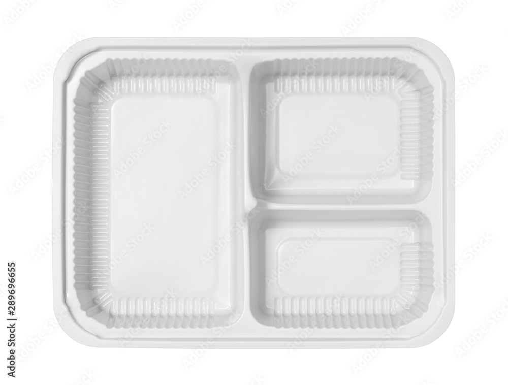 Plastic lunch box three compartment separated top view (with clipping path) isolated on white background Plastic lunch box three compartment separated top view (with clipping path) isolated on white background