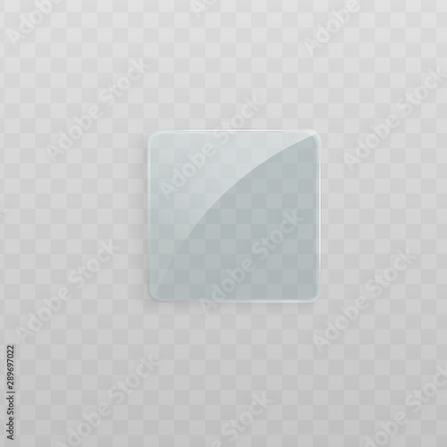 Transparent glass plate in square shape with realistic glossy texture