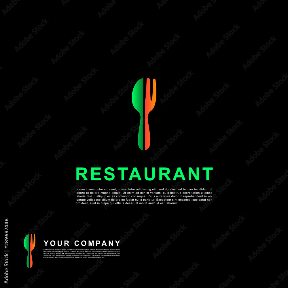 Green and orange logo restaurant template with a spoon and fork symbol. Green and orange logo restaurant template with a spoon and fork symbol.