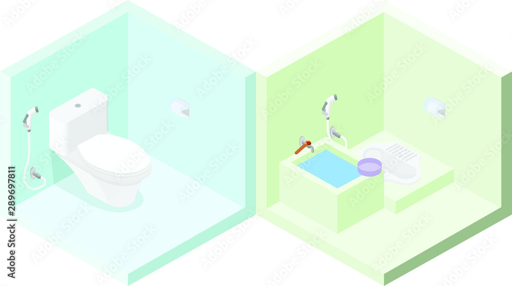 toilet isometric vector, 2 in 1, thailand toilet or other 2 style