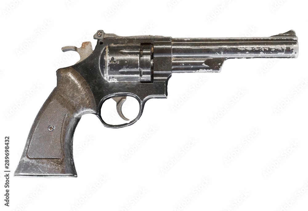 Revolver pistol isolated on white background.