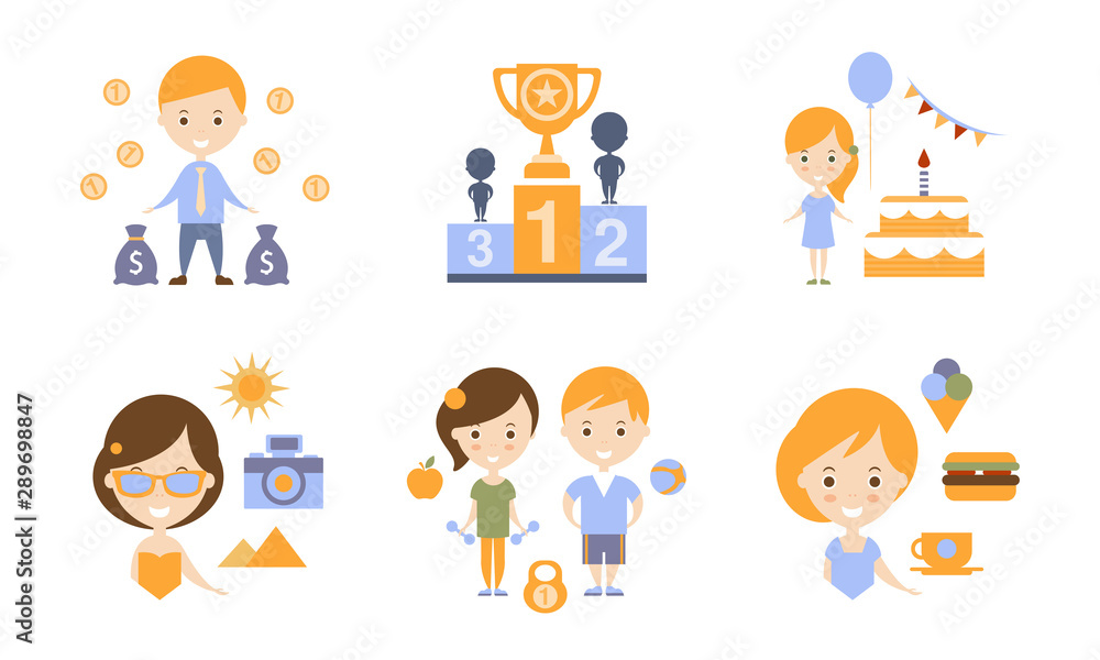 Happy Family Modern Lifestyle Icons Set, Travel, Healthy Lifestyle, Business Flat Vector Illustration Happy Family Modern Lifestyle Icons Set, Travel, Healthy Lifestyle, Business Flat Vector Illustration