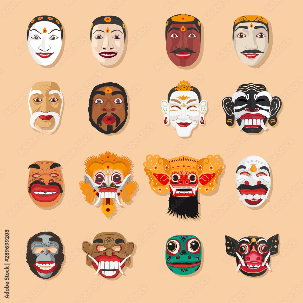 Topeng Bali - Balinese Mask Collection Set Stock Vector | Adobe Stock