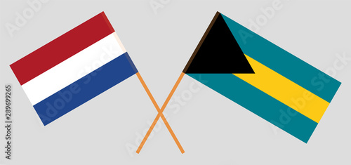 Bahamas and Netherlands. Crossed Bahamian and Netherlandish flags photo