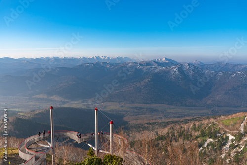 Panorama view from Unkai Terrace in summer time sunny day at Tomamu, Shimukappu village. To see the sea of clouds, the weather conditions must be complete
