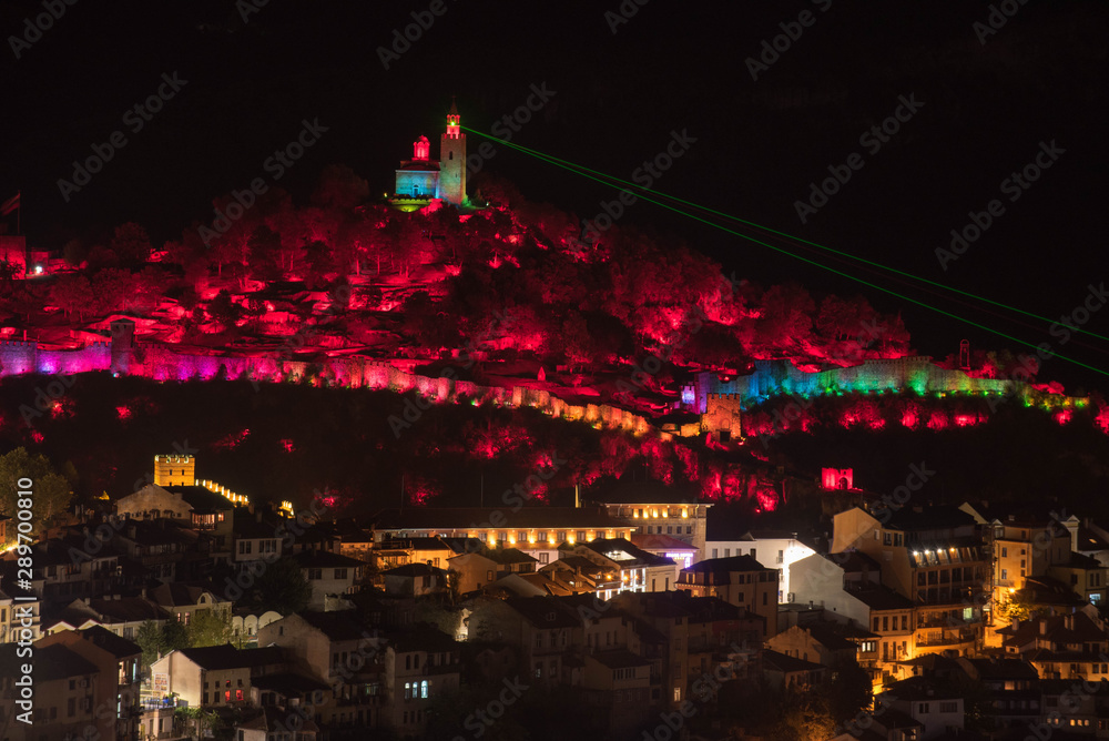 a beautiful light show in a medieval fortress