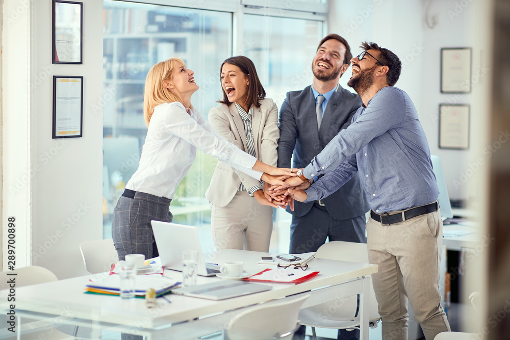 Fototapeta premium Successful business coworkers completed business meeting.