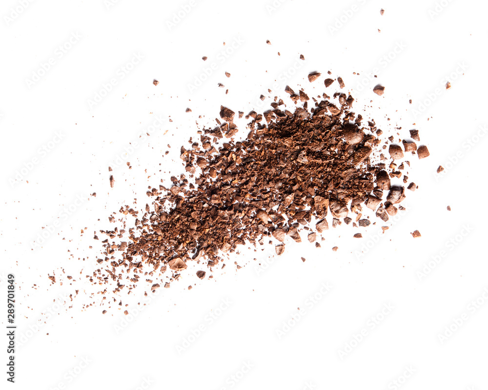 Pile of coffee bean craked crushed isolated on white background top view Pile of coffee bean craked crushed isolated on white background top view