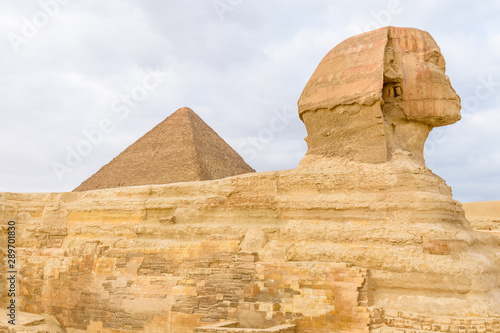 The great pyramid of Cheops and Sphinx in Giza plateau. Cairo  Egypt