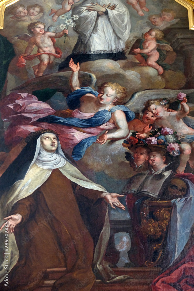 Naklejka premium Saint Mary Magdalene de Pazzi, Saint Aloysius Gonzaga altar in Jesuit church of St. Francis Xavier in Lucerne, Switzerland