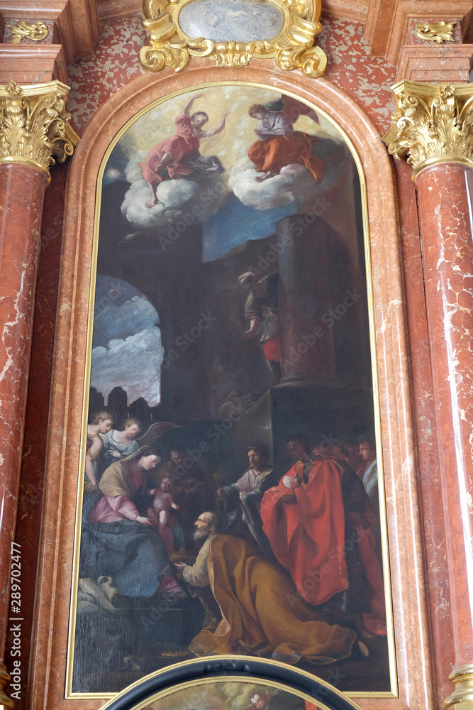 Adoration of the Magi altar in Jesuit church of St. Francis Xavier in Lucerne, Switzerland