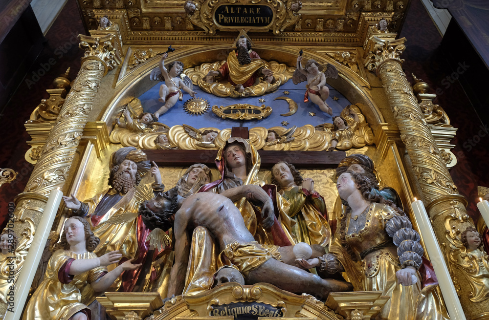 Fototapeta premium Mary with the body of Christ on her knees statue on the Soul Altar altar in the church of St. Leodegar in Lucerne, Switzerland