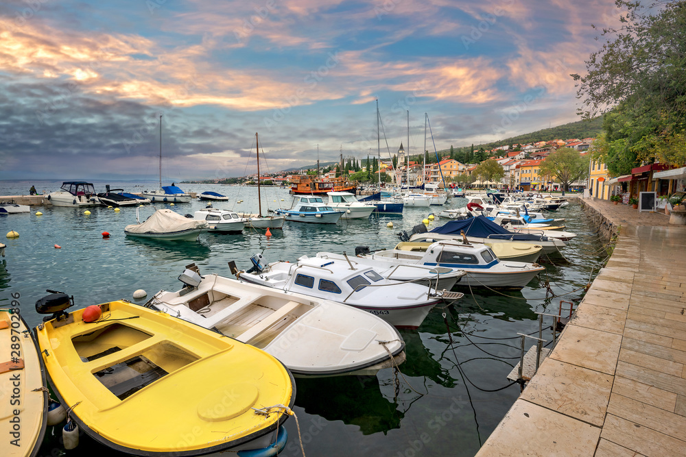 Seafront with marina in resort town Selce. Istria, Croatia