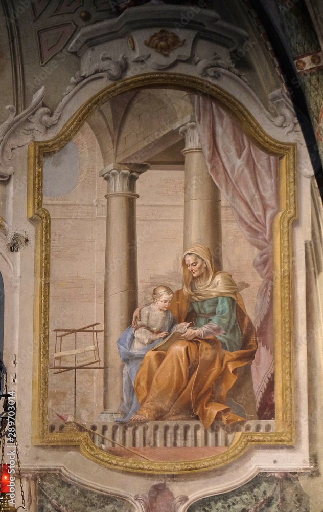 Saint Anne, the education of the Virgin Mary, fresco in the Santa Maria degli Angeli church in Lugano, Switzerland