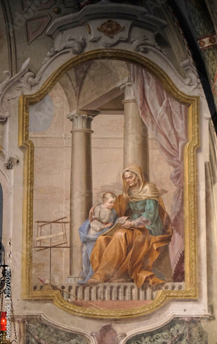 Saint Anne, the education of the Virgin Mary, fresco in the Santa Maria degli Angeli church in Lugano, Switzerland