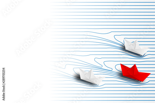 Business leadership ,financial concept. paper boat red leadership to success goal. paper art style. creative idea. vector.