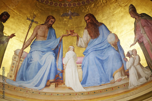 The Holy Trinity crowns the Virgin Mary, Notre Dame de Lorette in Paris, France 