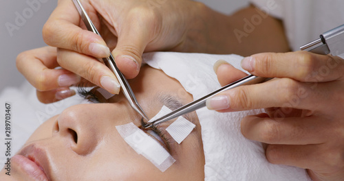 Procedure for eyelash extension in beauty salon