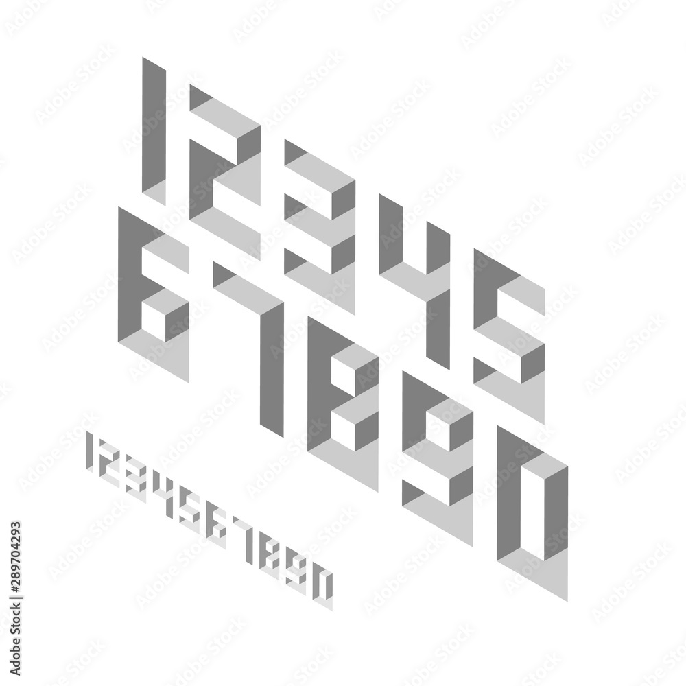 Fototapeta premium Basic numbers from zero to nine in isometric style with depth effect. Minimalistic flat design.